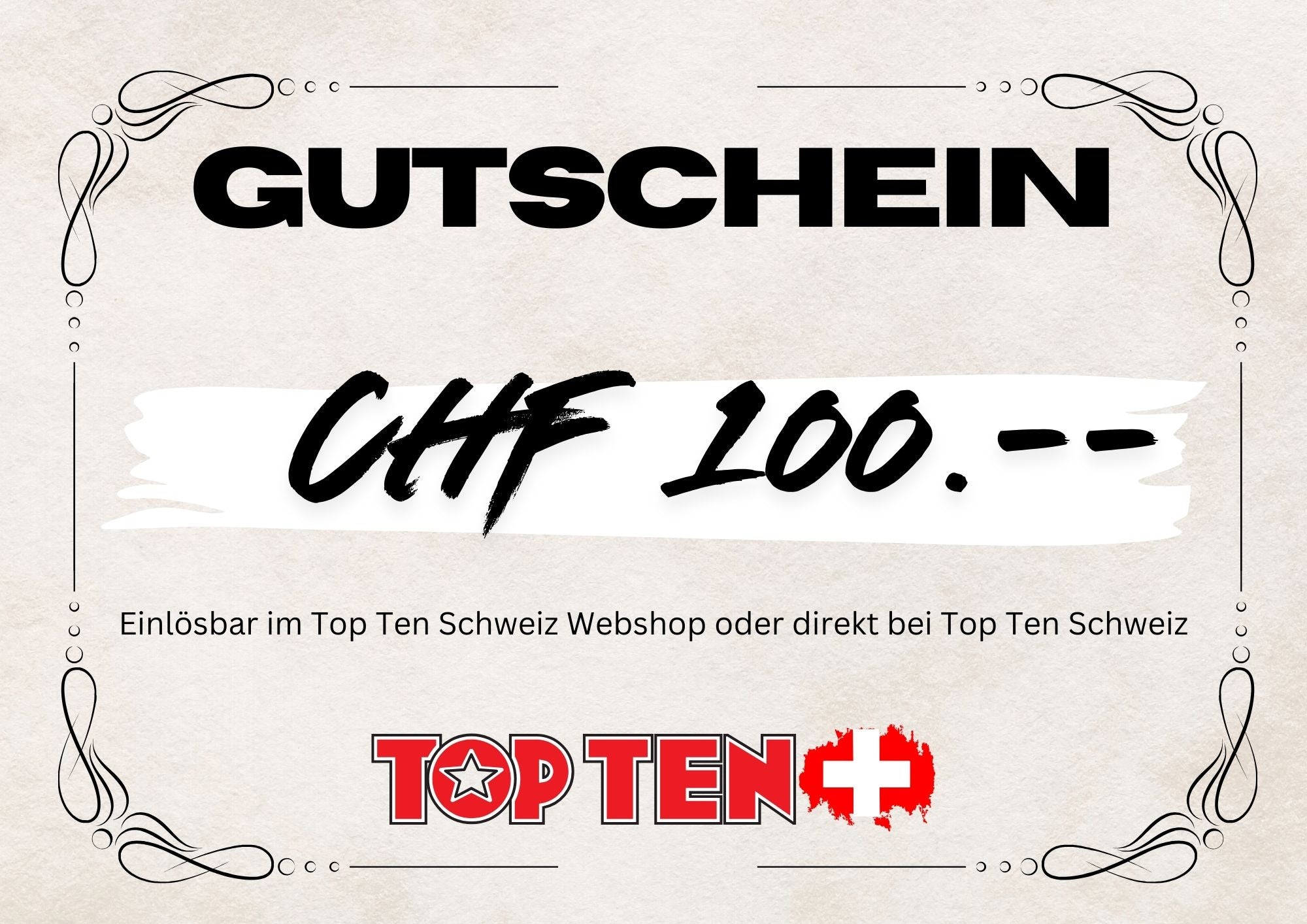 Geschenkgutschein für den TOP TEN Schweiz Webshop