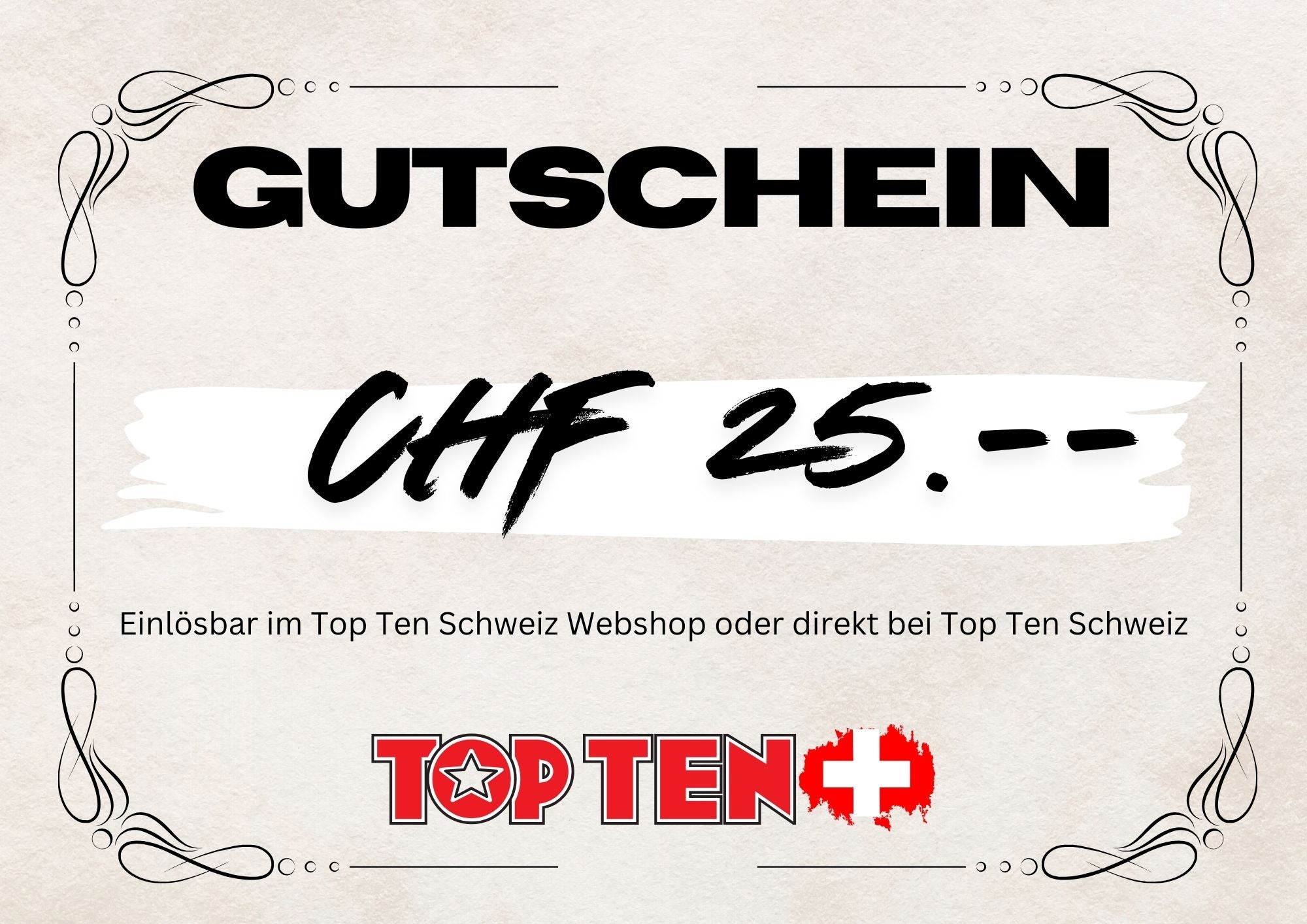 Geschenkgutschein für den TOP TEN Schweiz Webshop