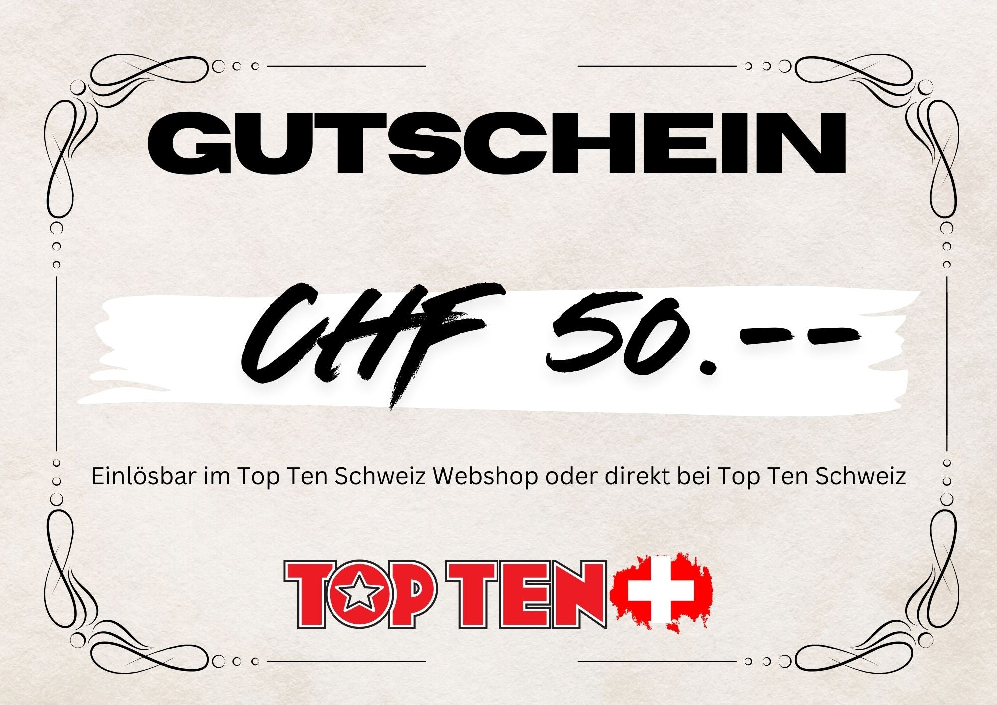 Geschenkgutschein für den TOP TEN Schweiz Webshop